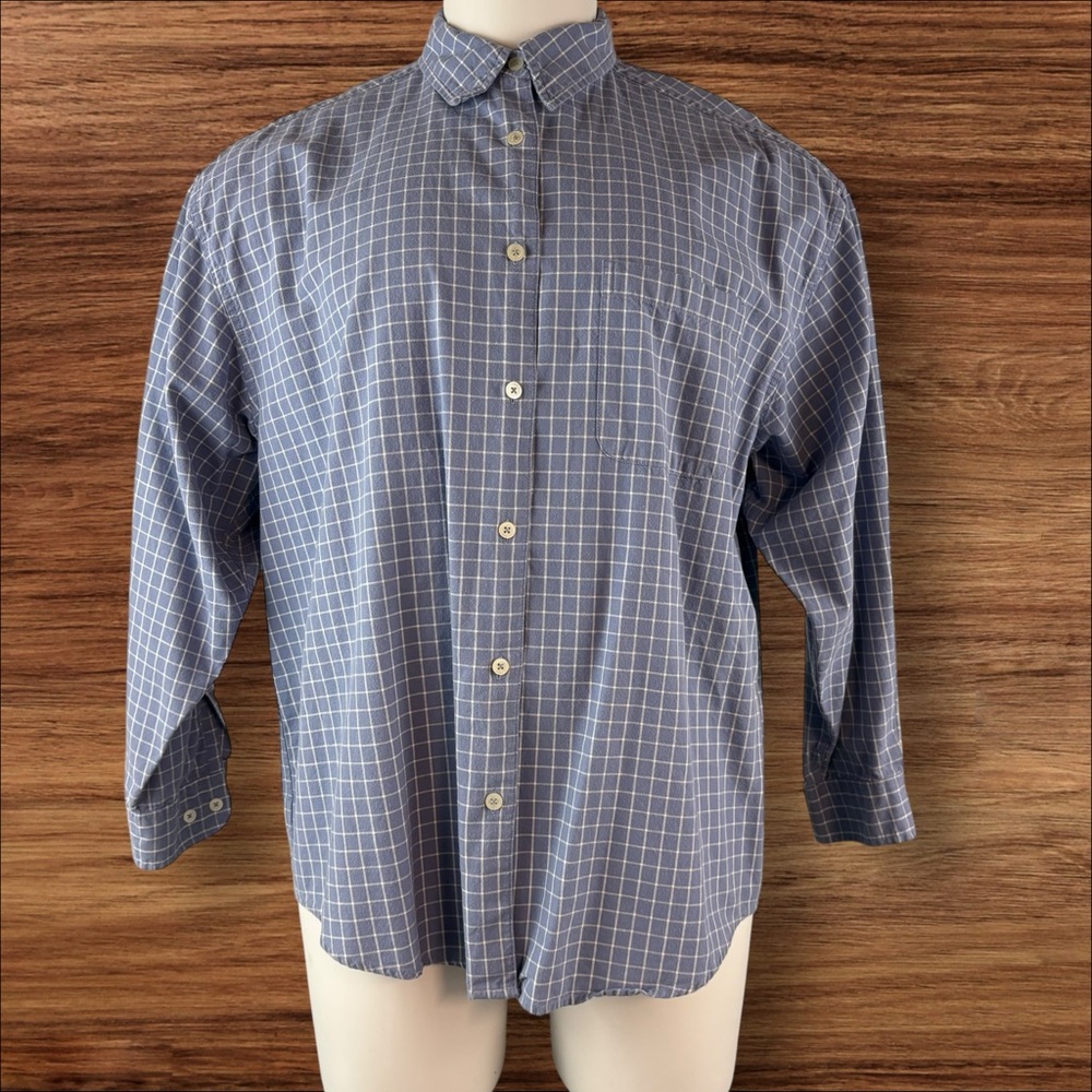 Eddie Bauer Shirt Men's 2XL Blue Checkered 100% Cotton Button Down (754)